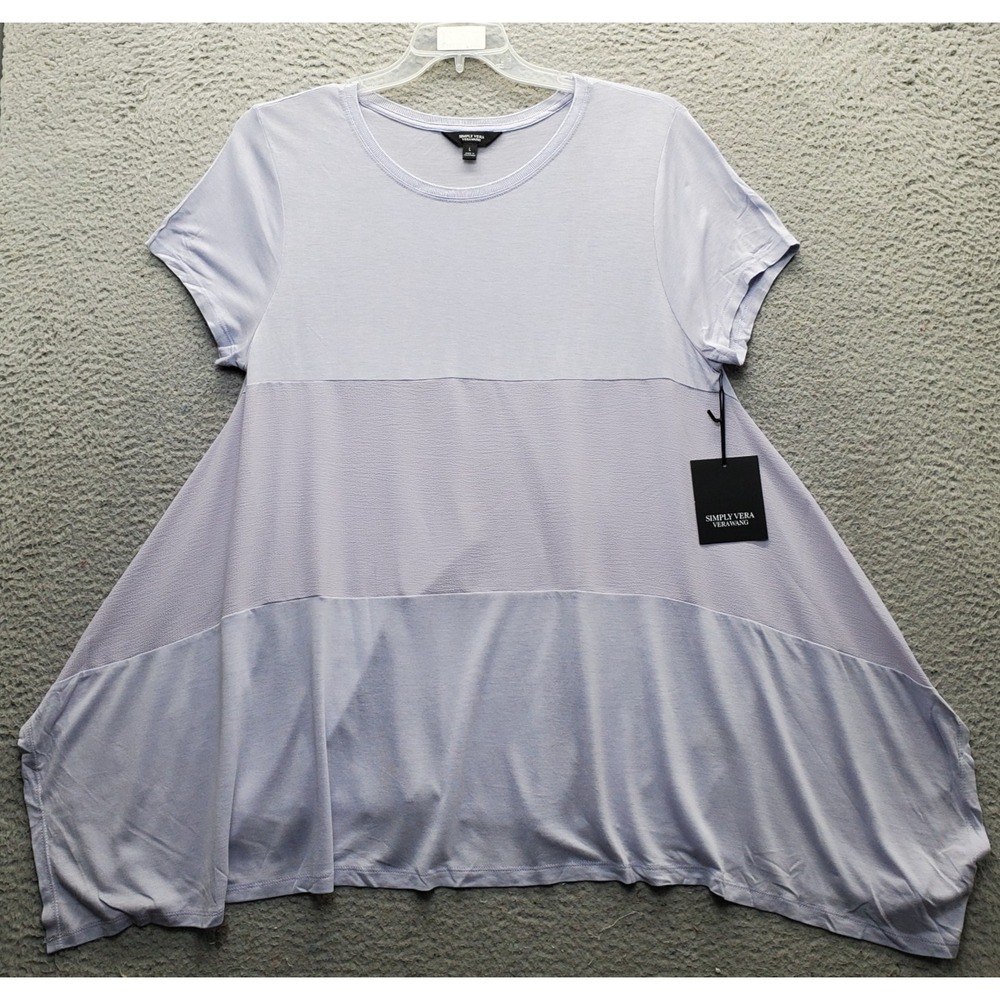 Simply Vera Vera Wang Tunic Top Womens Large Purple Short Sleeve Asymmetric Hem